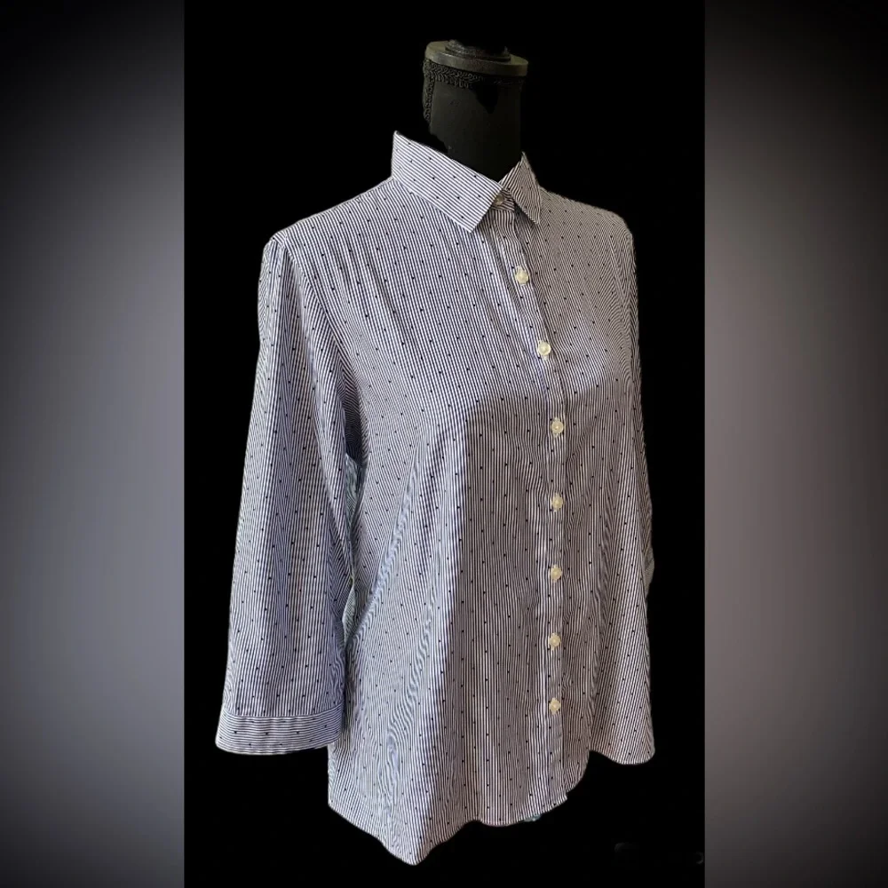 Land’s End Pin Stripe with Polka Dots Button Down Shirt